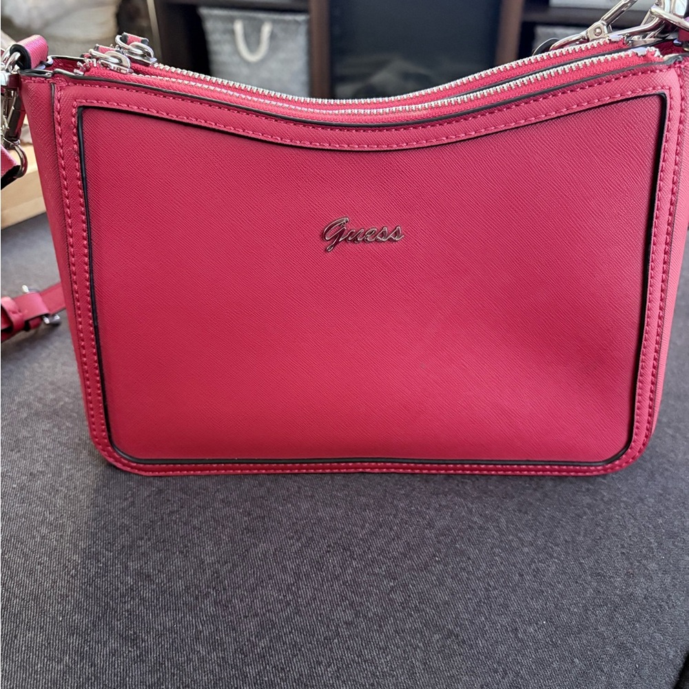 GUESS Red Crossbody Bag with Silver Hardware